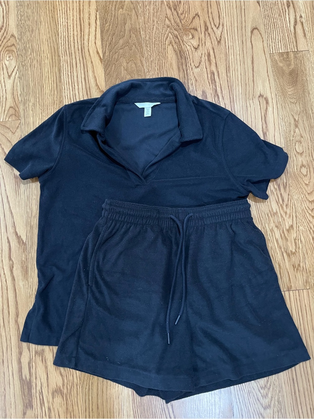 H&M Black Short Sleeve Polo Top and Drawstring Shorts Set